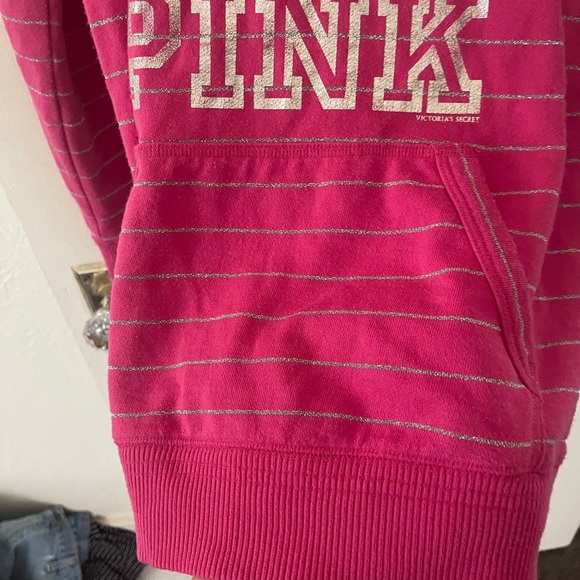 Vintage VS PINK Striped Pink And Silver Hoodie Size Medium Y2K - Picture 6 of 9